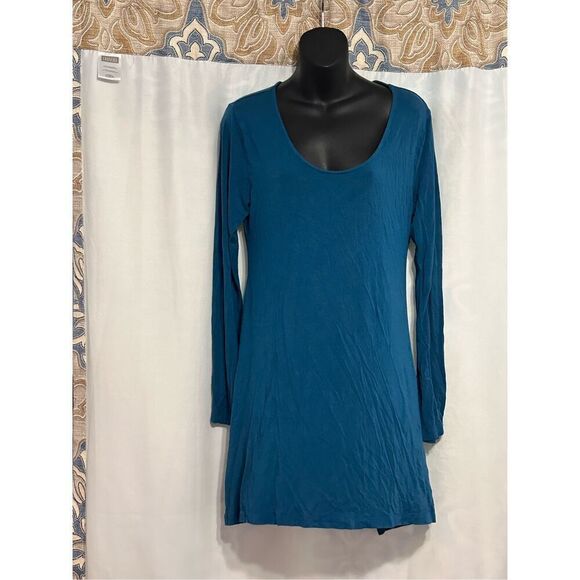 SOFT SURROUNDINGS TURQUOISE Soft Knit Top Long Slv Scoop Neck Tunic Top Knit Sz - Picture 1 of 6